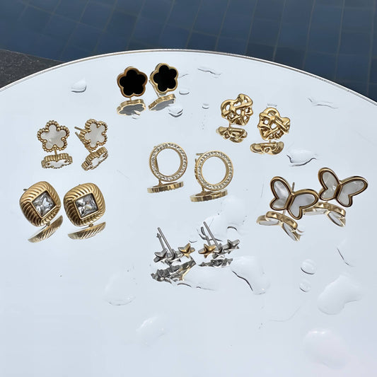 Stars Earrings, 18K Gold Plated Steel